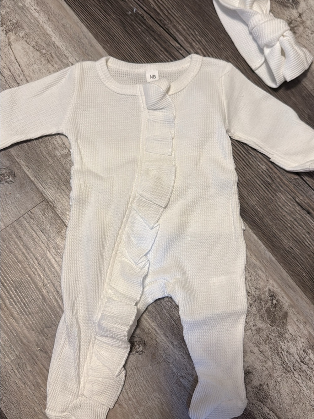 White Ruffle Knit Baby One-Piece